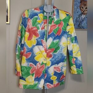 Vintage Womens Blazer, sz 8 painted, watercolor, cotton, USA